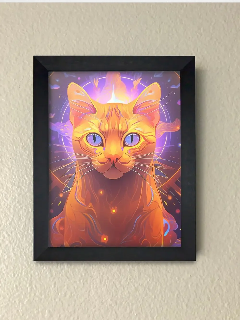 Cosmic Space Cat Framed Wall Art | Celestial Galaxy Kitty Psychedelic Wall Decor